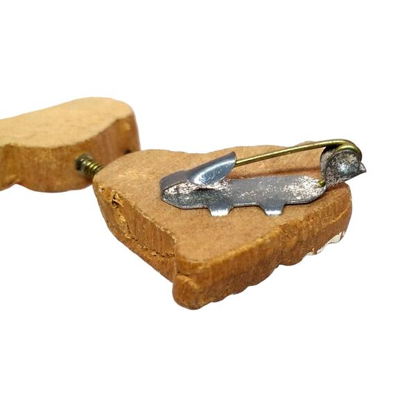 Vintage Bobble Head Dog Brooch Trembler Puppy Pin Hand Painted Wooden Figural - Picture 7 of 8